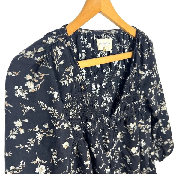 DENIM & SUPPLY Ralph Lauren Floral V Neck Smocked Babydoll Button Down Blouse - Picture 5 of 9